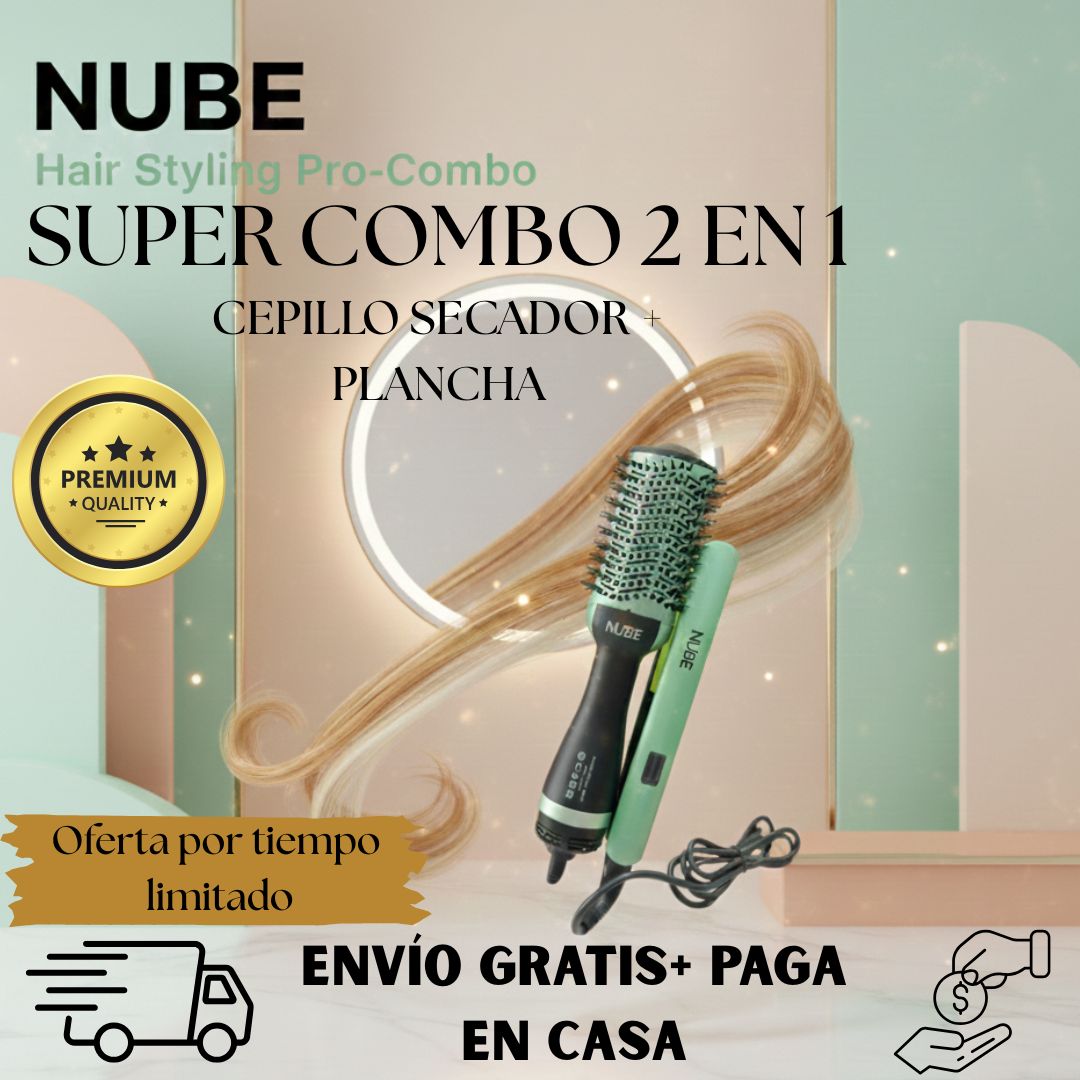 SUPER COMBO 2 EN 1 PLANCHA+ CEPILLO SECADOR💚