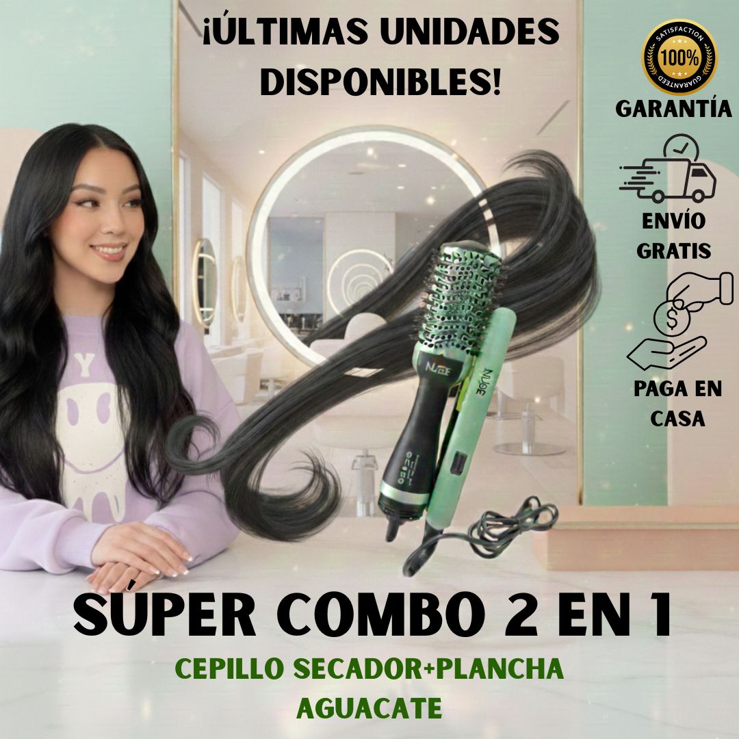 SUPER COMBO 2 EN 1 PLANCHA+ CEPILLO SECADOR💚