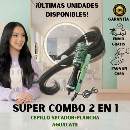 SUPER COMBO 2 EN 1 PLANCHA+ CEPILLO SECADOR💚