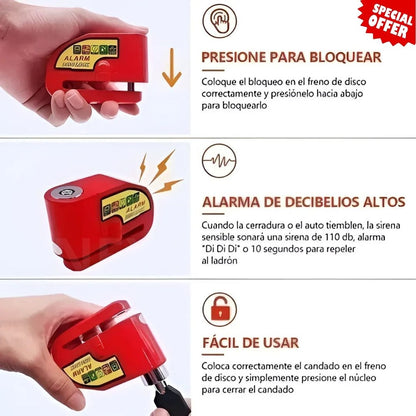 CANDADO CON ALARMA PREMIUM ANTIRROBO PARA MOTO🚨