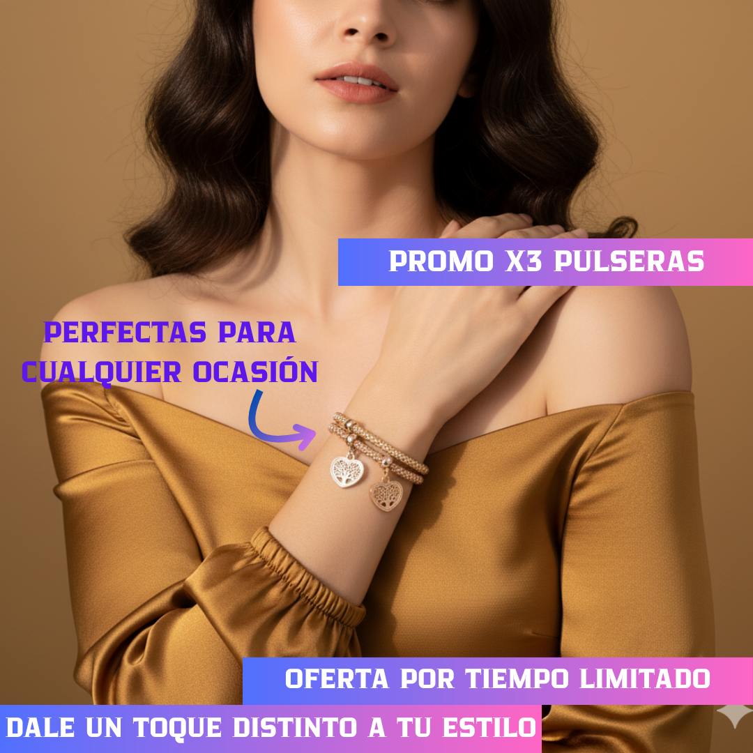 💎SET DE PULSERA CON CORAZÓN (ORO ROSA, DORADO y PLATEADO)🛍️