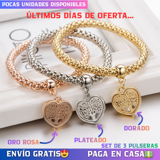 💎SET DE PULSERA CON CORAZÓN (ORO ROSA, DORADO y PLATEADO)🛍️